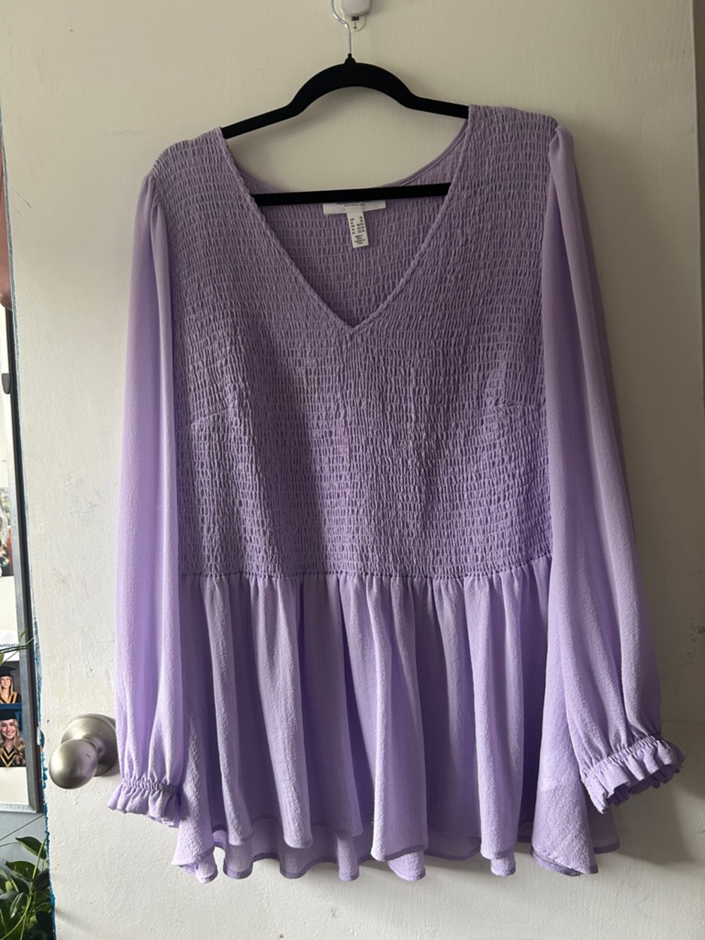 Reitmans Lavender Smocked V-Neck Peplum Tunic